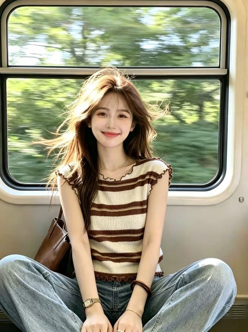 한 부서 프릴 스트라이프 민소매 니트 스웨터 여성 여름 2026 새로운 연령 감소 다용도 몸매 가꾸기 작은 날다 소매 맨위 이미지 4