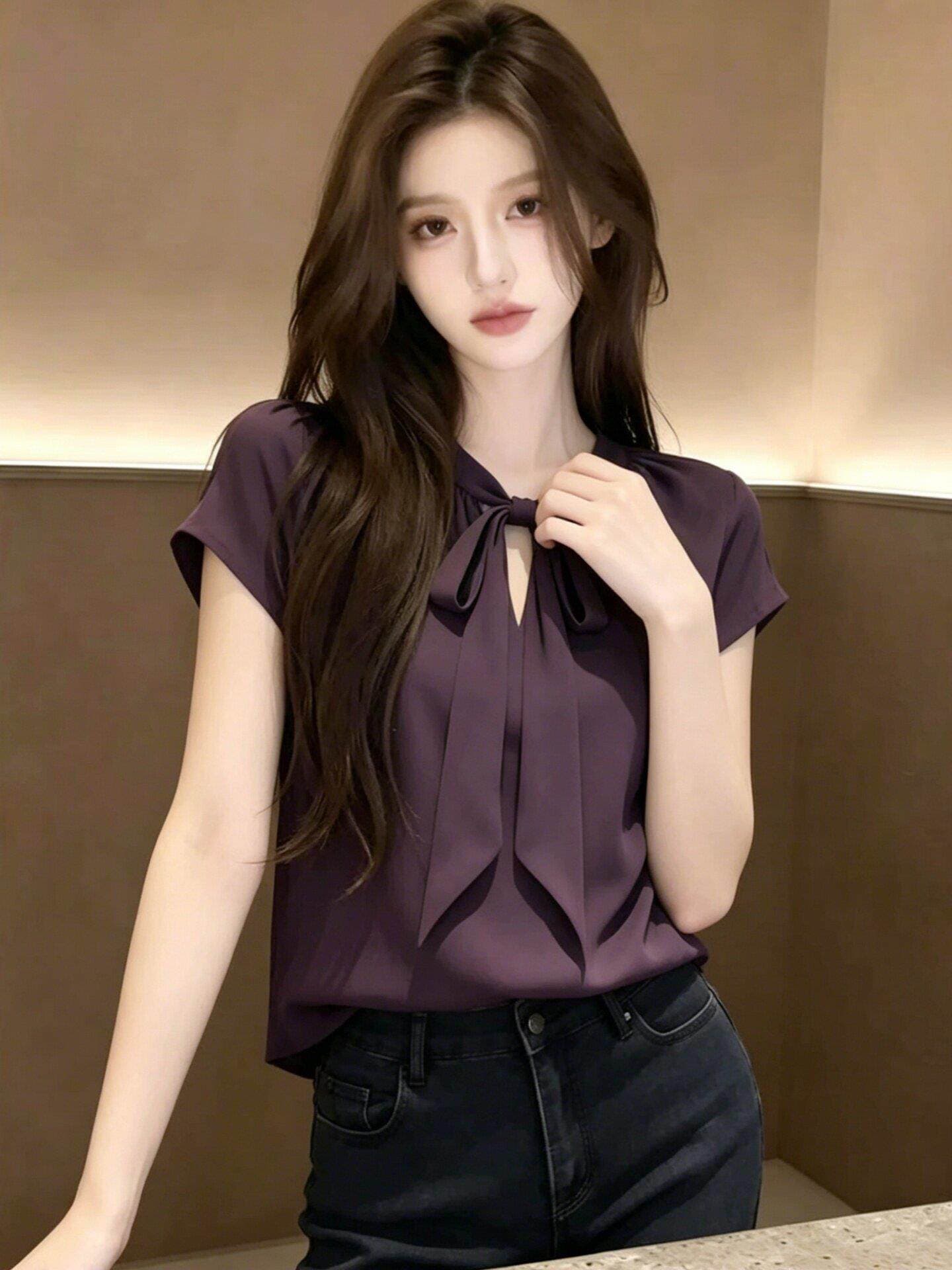 출퇴근 착용 가져 가라. 스트랩 아마 반팔 셔츠 셔츠 여자 2026 새로운 여름 프랑스식 화이트 칼라 아름다운 맨위 이미지 3