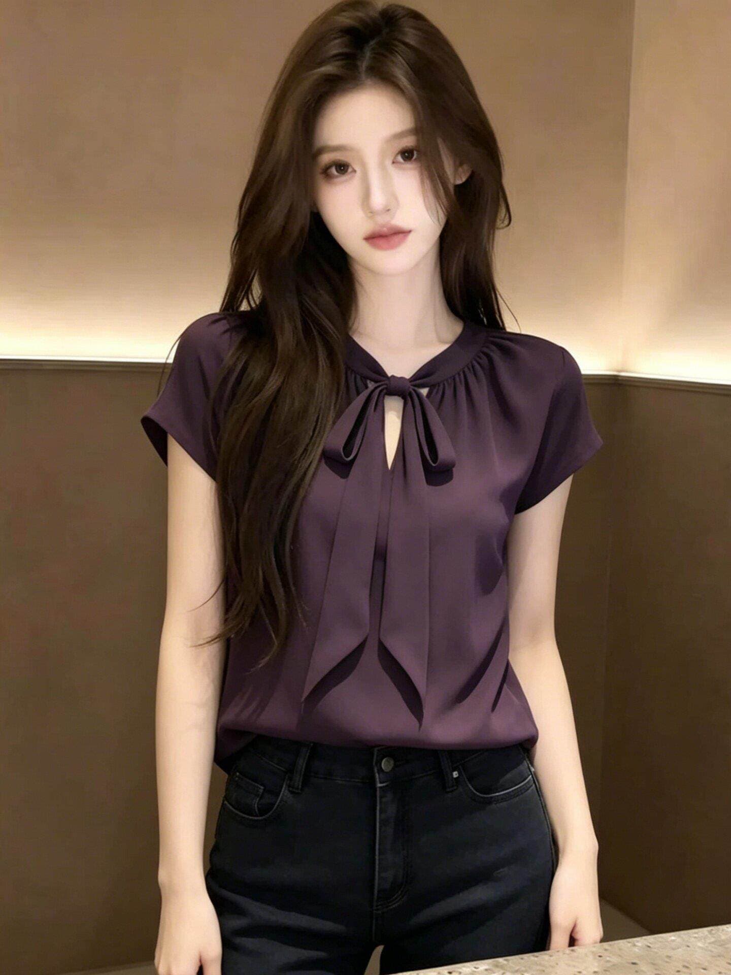 출퇴근 착용 가져 가라. 스트랩 아마 반팔 셔츠 셔츠 여자 2026 새로운 여름 프랑스식 화이트 칼라 아름다운 맨위 상세 이미지 2