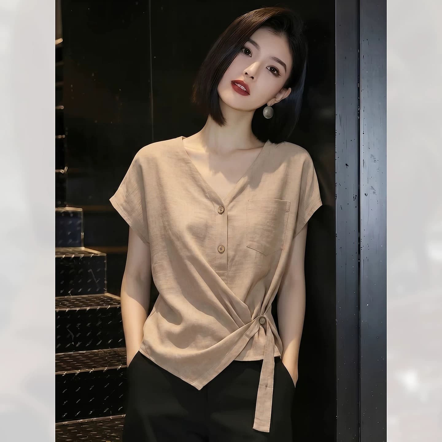 고유 한 품격 반팔 셔츠 불규칙 레트로 여성 의류 여름 2026 년 새로운 맨위 고유 한 다용도 작은 셔츠