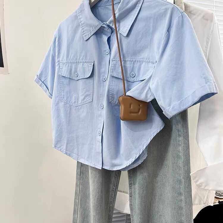 고급 센스 순면 반팔 여성 셔츠 디자인 센스 작은 대중 작은 키 셔츠