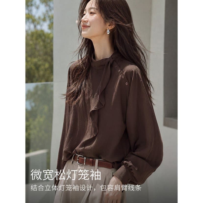 프랑스식 느긋한 조정 2026 가을 새로운 프릴 우아함 레트로 문예 품격 셔츠 이미지 4