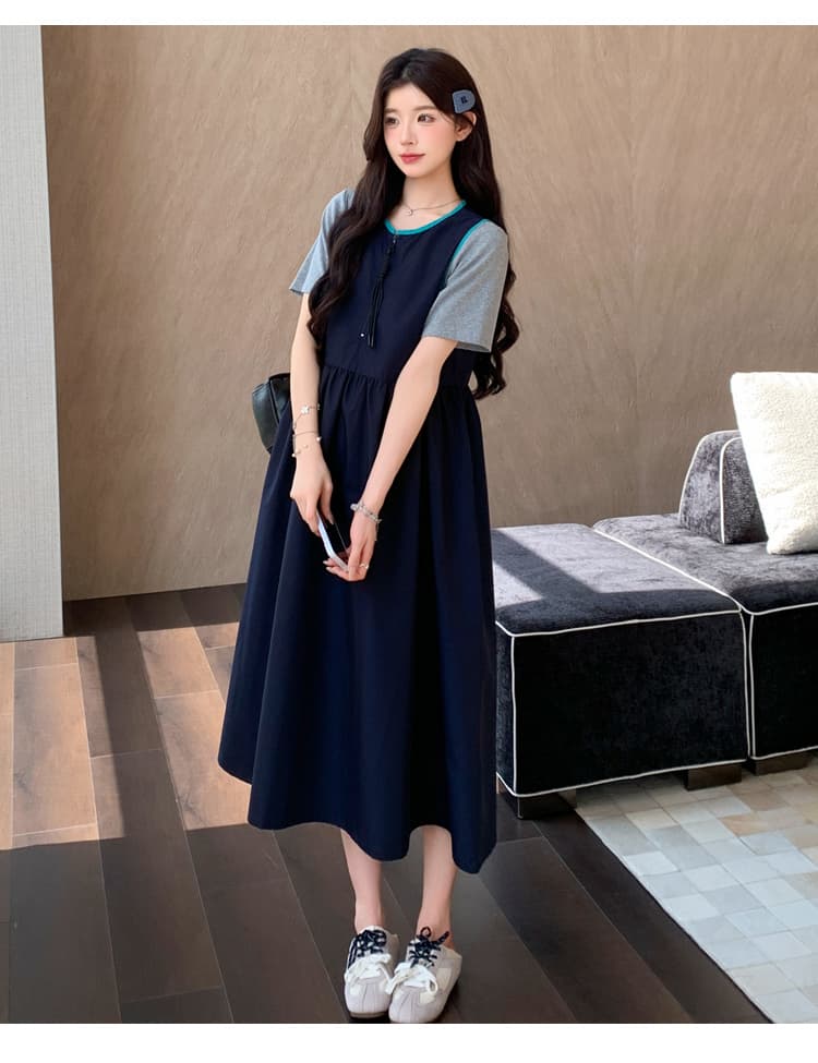 실사 재고 있음 임산부 여름 드레스 드레스 페이크 레이어드 루즈핏 빅 사이즈 한국 스타일 지퍼 드레스 2026 새로운 상세 이미지 18