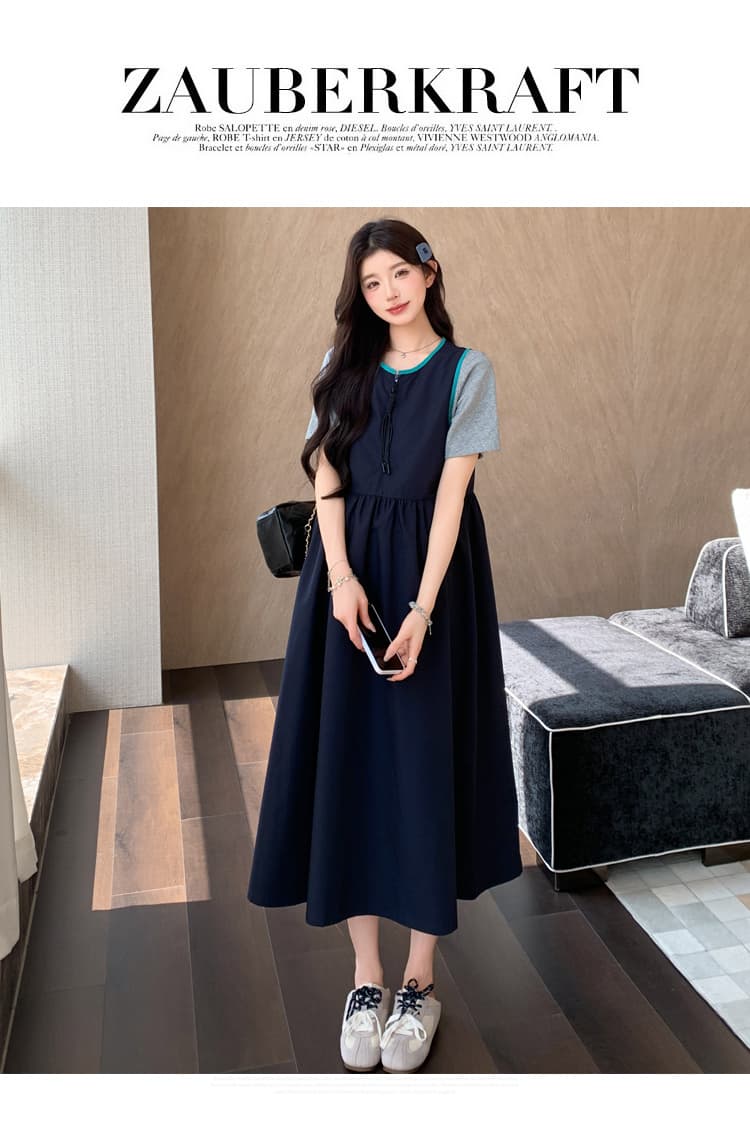 실사 재고 있음 임산부 여름 드레스 드레스 페이크 레이어드 루즈핏 빅 사이즈 한국 스타일 지퍼 드레스 2026 새로운 상세 이미지 19