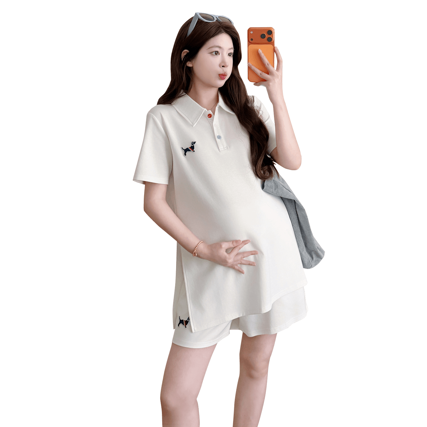 실사 재고 있음 임산부 여름 드레스 세트 2026 새로운 POLO 칼라 맨위 반바지 차가운 세트 이미지 6