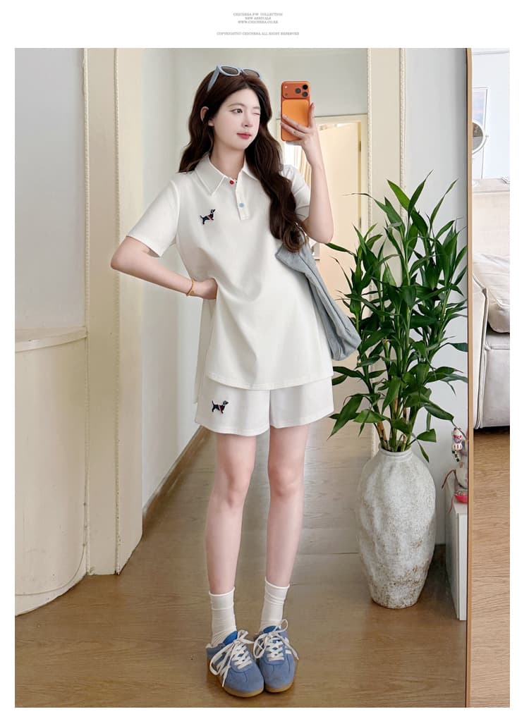 실사 재고 있음 임산부 여름 드레스 세트 2026 새로운 POLO 칼라 맨위 반바지 차가운 세트 상세 이미지 11