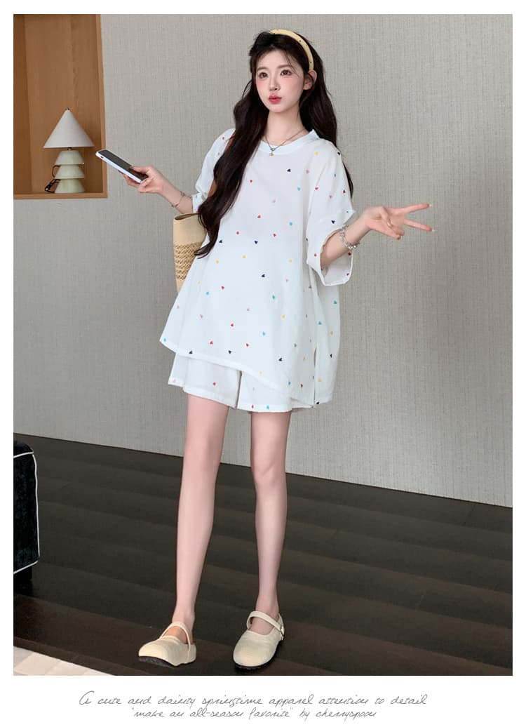 실사 재고 있음 임산부 여름 드레스 세트 2026 새로운 자수 반팔 반바지 면 소재 복부 지지 세트 상세 이미지 7