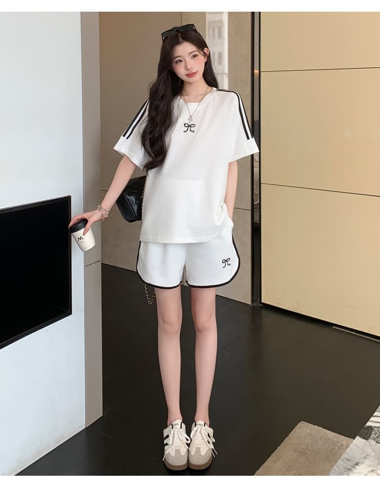 실사 재고 있음 임산부 여름 드레스 세트 2026 새로운 끌기 배 차가운 반팔 반바지 세트 상세 이미지 20