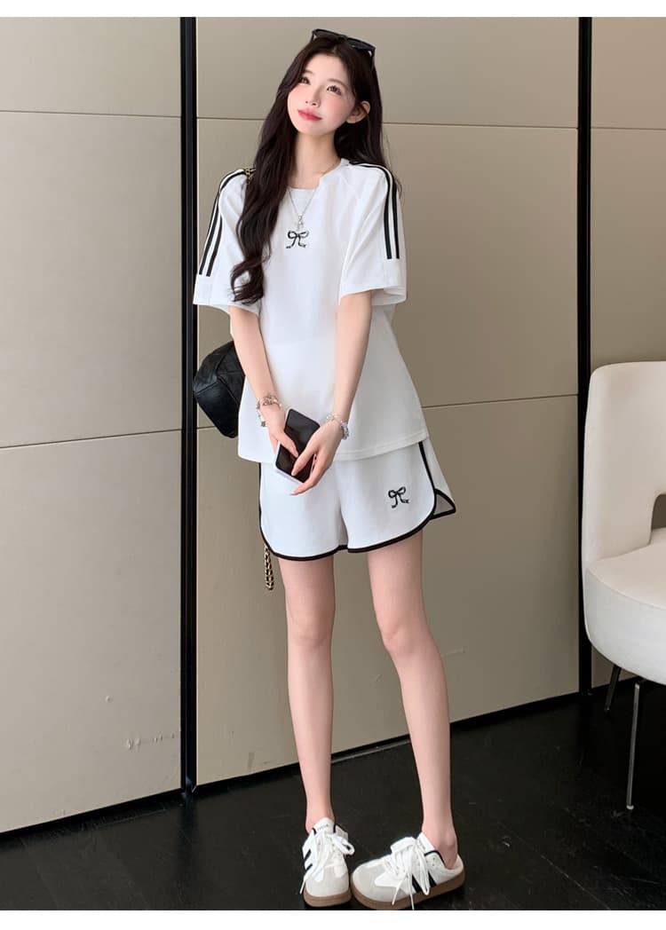 실사 재고 있음 임산부 여름 드레스 세트 2026 새로운 끌기 배 차가운 반팔 반바지 세트 상세 이미지 22