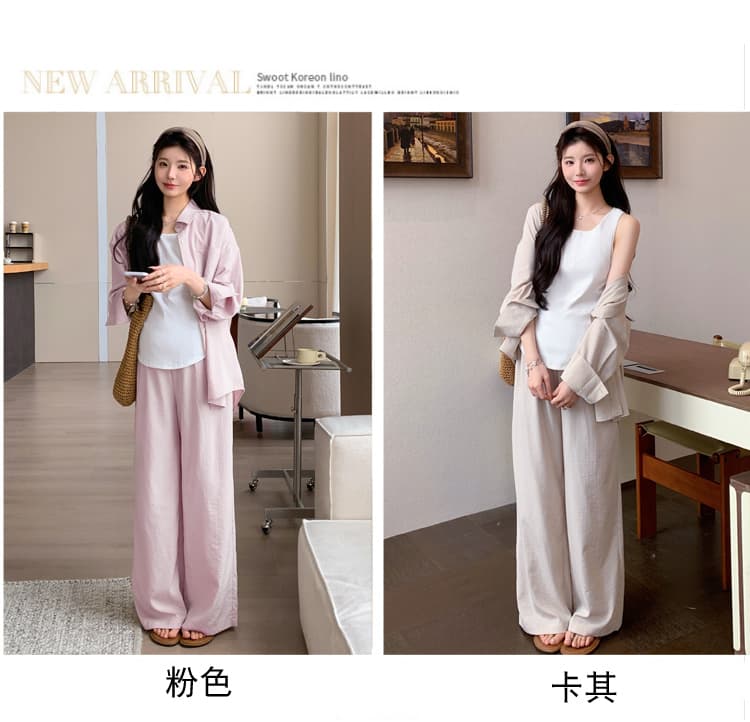 실사 재고 있음 임산부 가을 의상 2026 새로운 루즈핏 빅 사이즈 셔츠 세트 조끼 상세 이미지 4