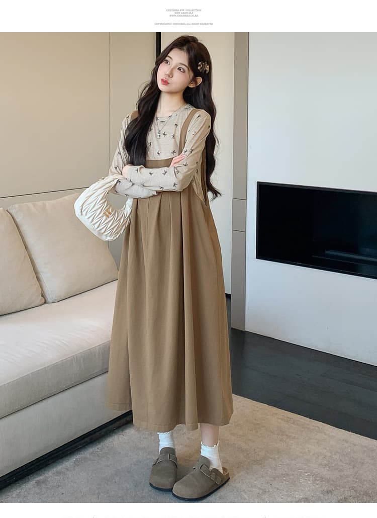 실사 재고 있음 임산부 가을 의상 멜빵 스커트 기본 셔츠 투피스 드레스 2026 새로운 상세 이미지 12
