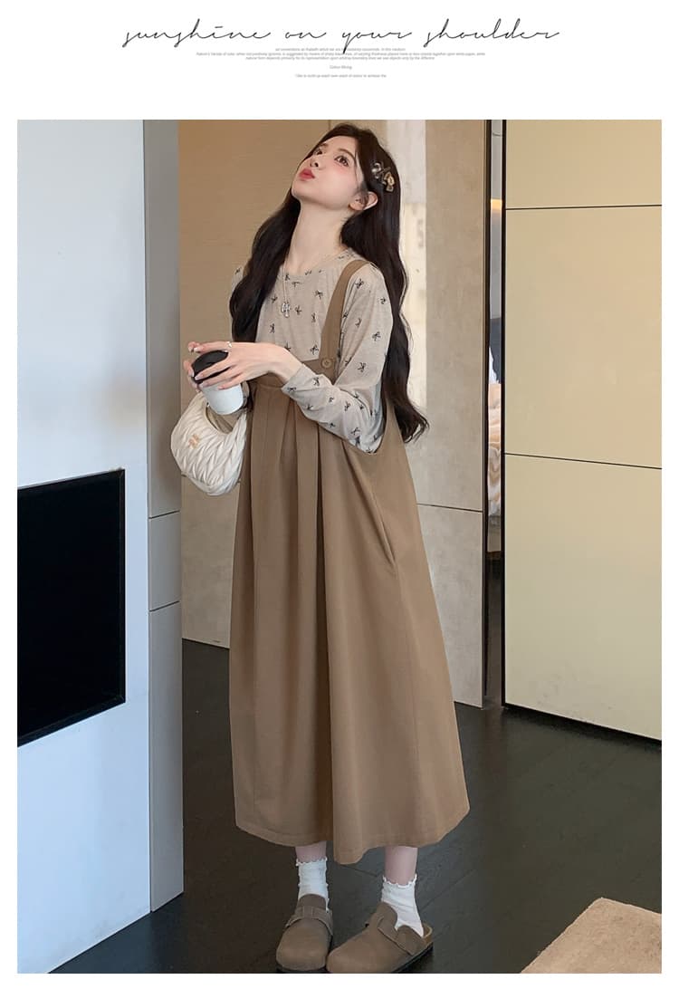 실사 재고 있음 임산부 가을 의상 멜빵 스커트 기본 셔츠 투피스 드레스 2026 새로운 상세 이미지 16