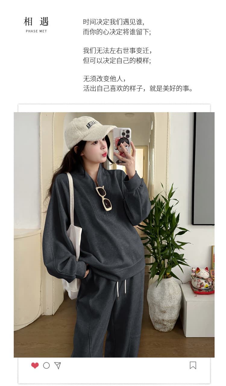 실사 재고 있음 임산부 가을 겨울 털이 있고 두꺼운 캐주얼 루즈핏 빅 사이즈 모통이 칼 바지 세트 2026 상세 이미지 2