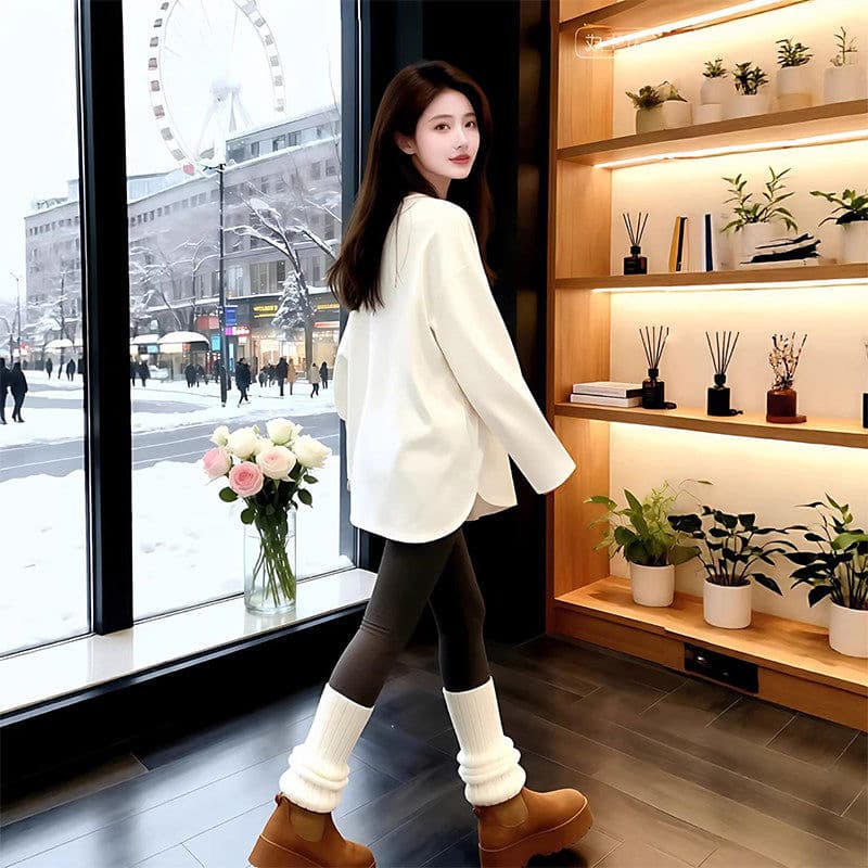 260 그램 연삭 털 60 면 40 폴리에스터 2025 봄 가을 새로운 한국 스타일 긴팔 티셔츠 여성 디자인 센스 이미지 3