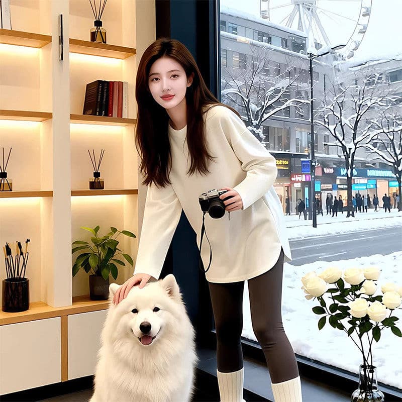 260 그램 연삭 털 60 면 40 폴리에스터 2025 봄 가을 새로운 한국 스타일 긴팔 티셔츠 여성 디자인 센스 이미지 4