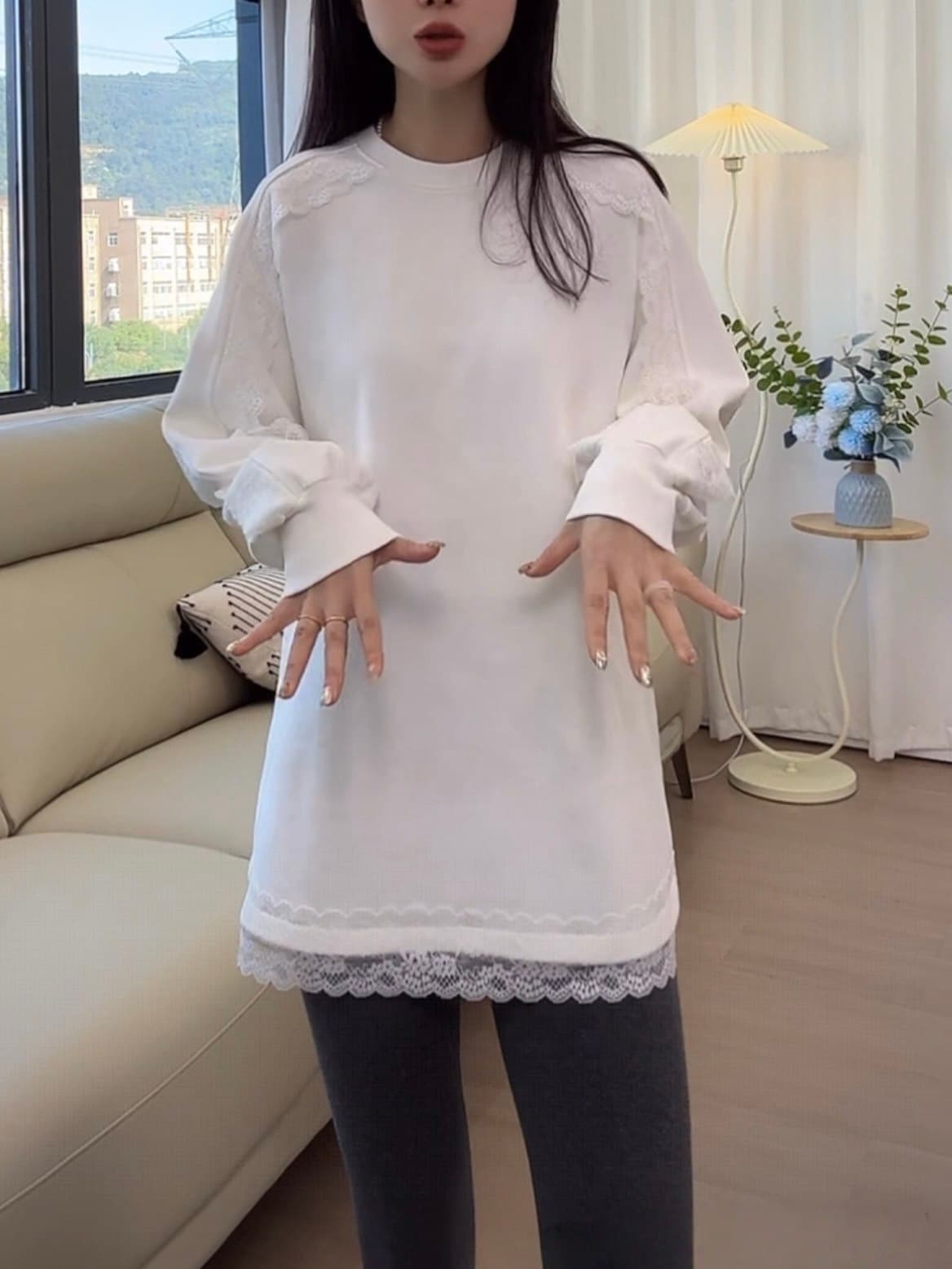 280 그램 양면 De 플러시 2025 봄 가을 새로운 한국 스타일 긴팔 티셔츠 여성 디자인 센스 상세 이미지 4