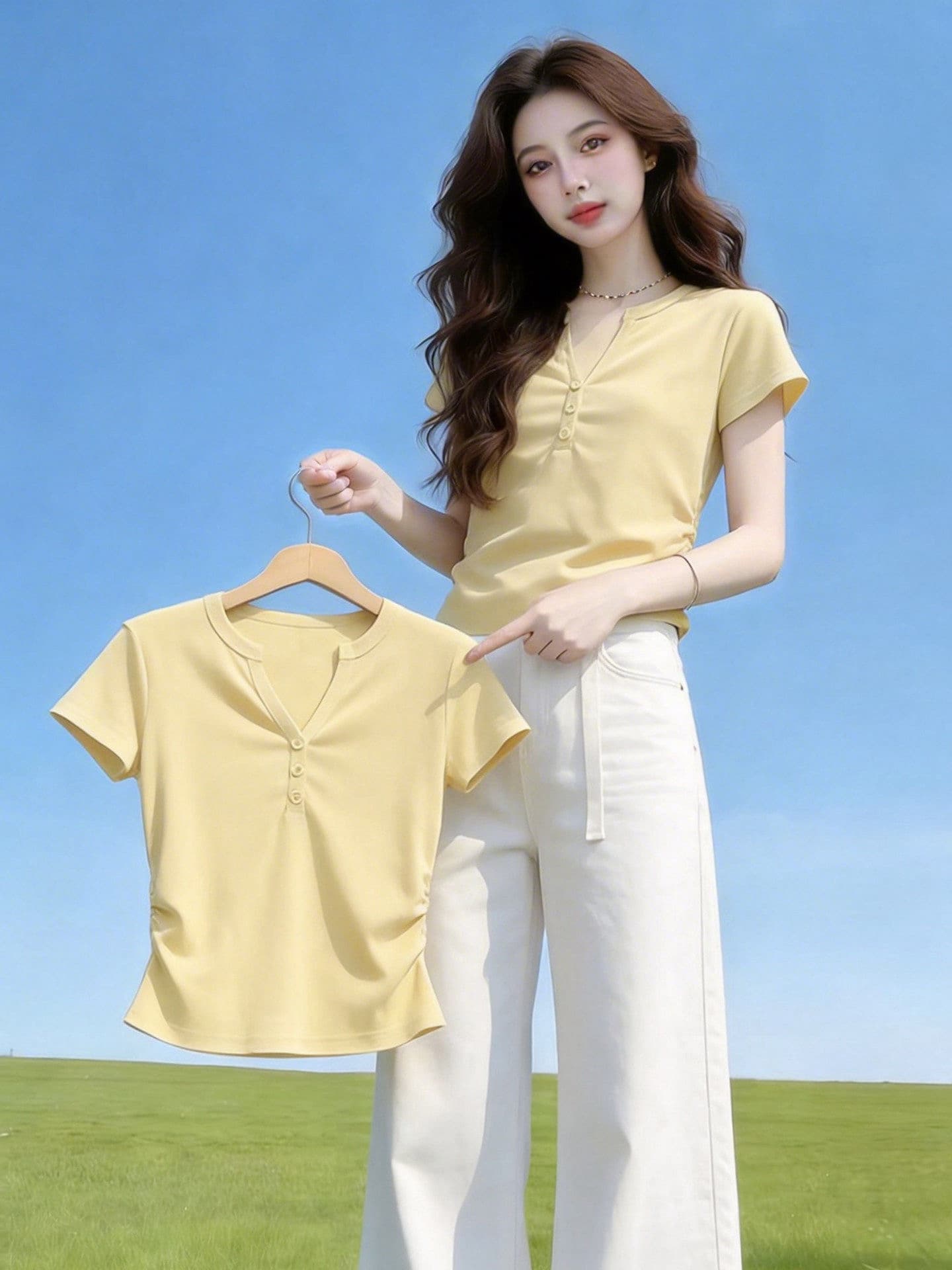 210 그램 92 면 8 암모니아 Lun 2026 여름 새로운 한국 스타일 반팔 티셔츠 여성 디자인 센스 상세 이미지 6
