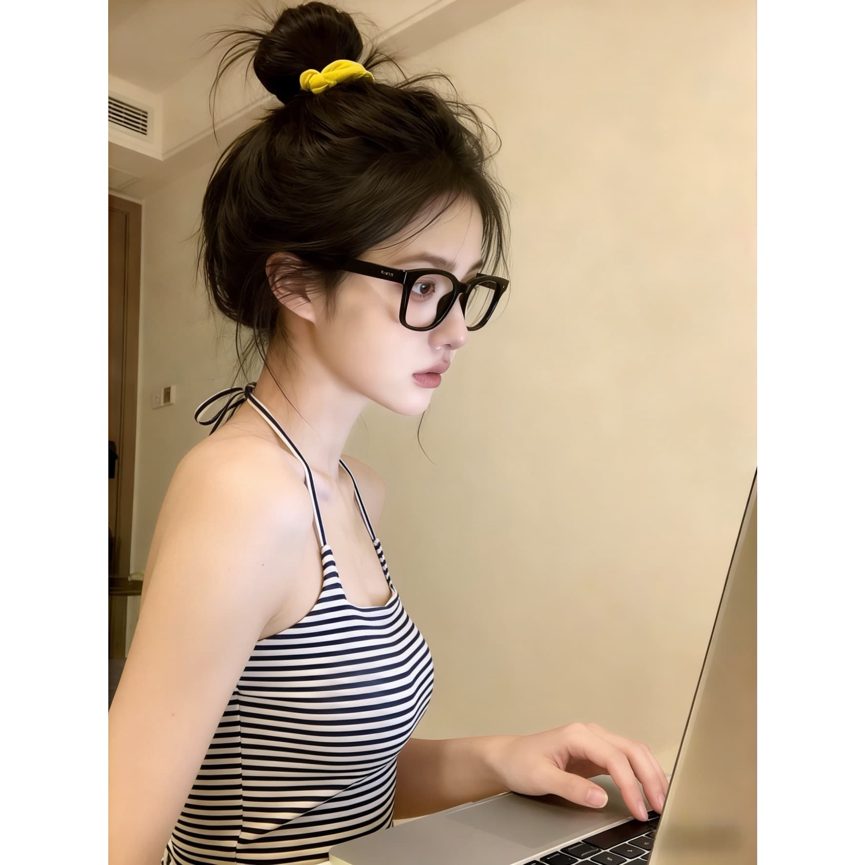 벨트 가슴 패드 250그램 1 1 리브 95 면 2026 여름 새로운 한국 스타일 반팔 티셔츠 여성 상세 이미지 5