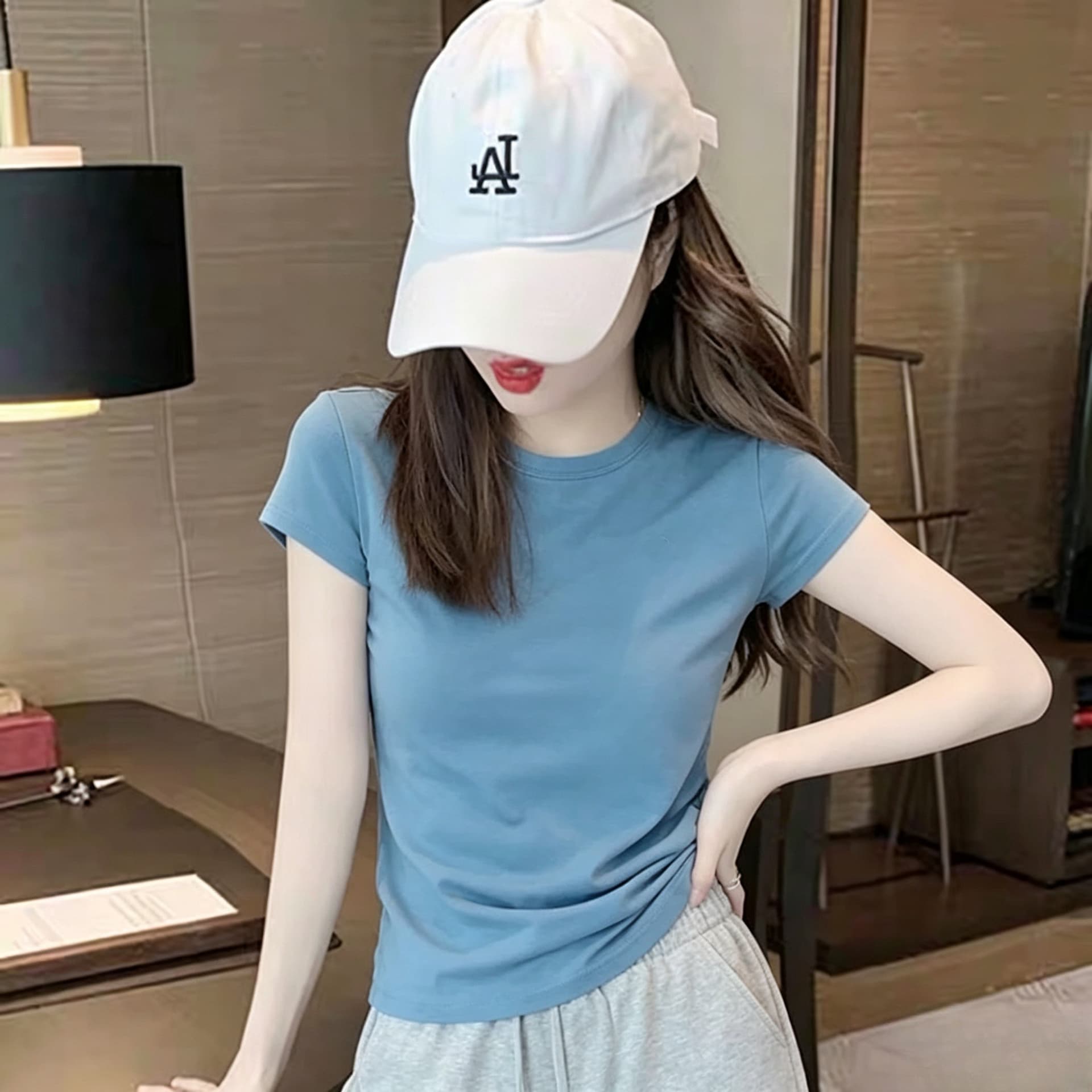 210 그램 92 면 8 암모니아 Lun 2026 여름 새로운 한국 스타일 반팔 티셔츠 여성 디자인 센스 이미지 3