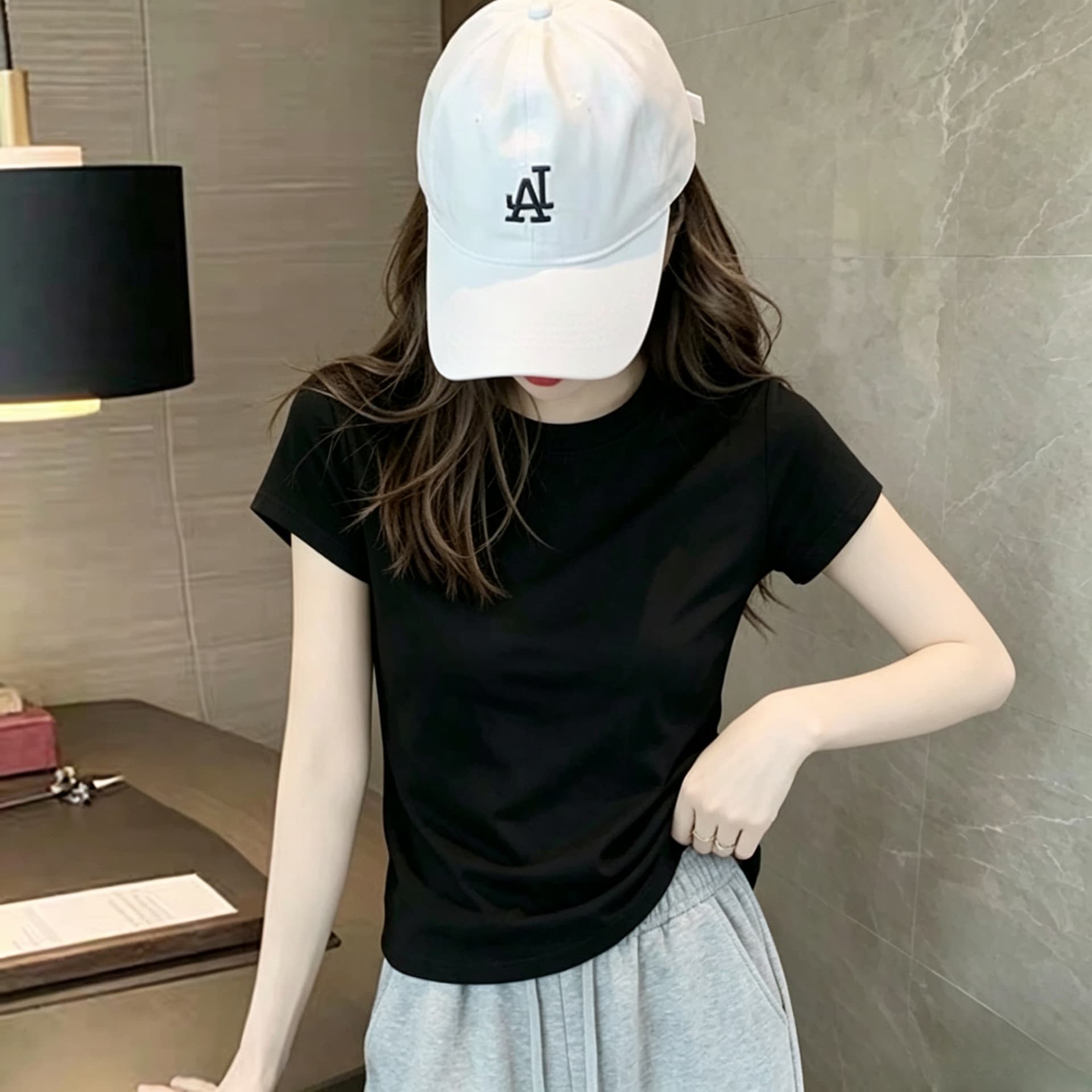 210 그램 92 면 8 암모니아 Lun 2026 여름 새로운 한국 스타일 반팔 티셔츠 여성 디자인 센스 이미지 5