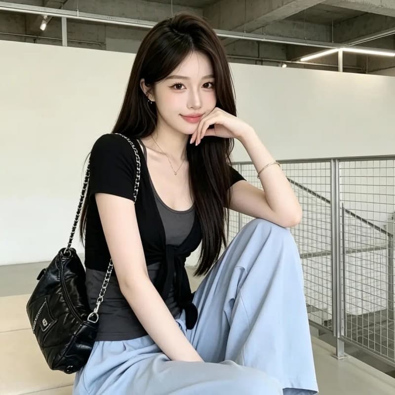 섹시함 달콤한 자매 블랙 회색 사실 두 조각 행침 목 슬립 외부 가져 가라. 쇼트 스타일 오픈 가디건 작은 대중 레트로 디스플레이 몸 니스 착용 가져 가라. 상세 이미지 7