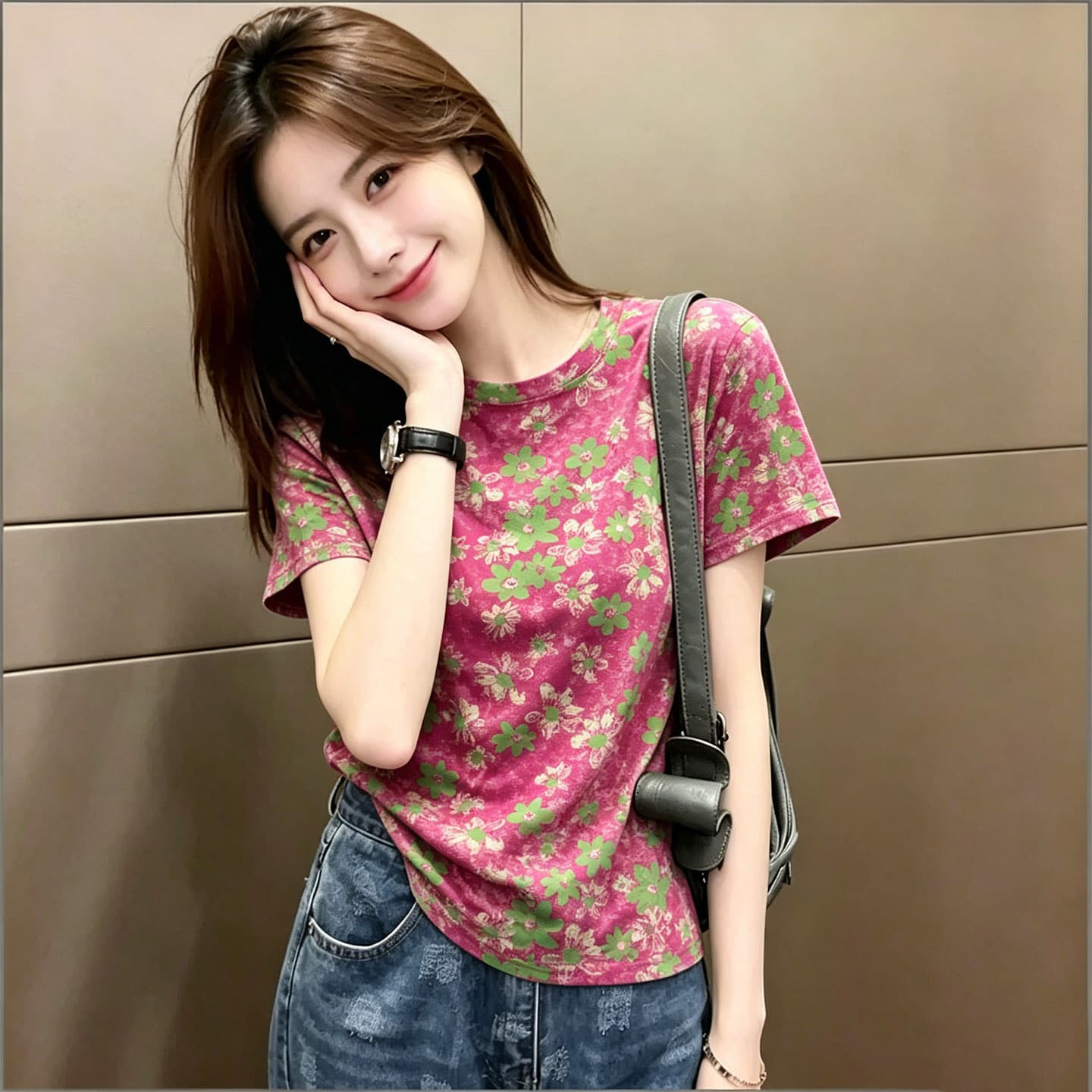 180 그램 95 면 5 암모니아 Lun 2026 여름 새로운 한국 스타일 반팔 티셔츠 여성 디자인 센스 이미지 3