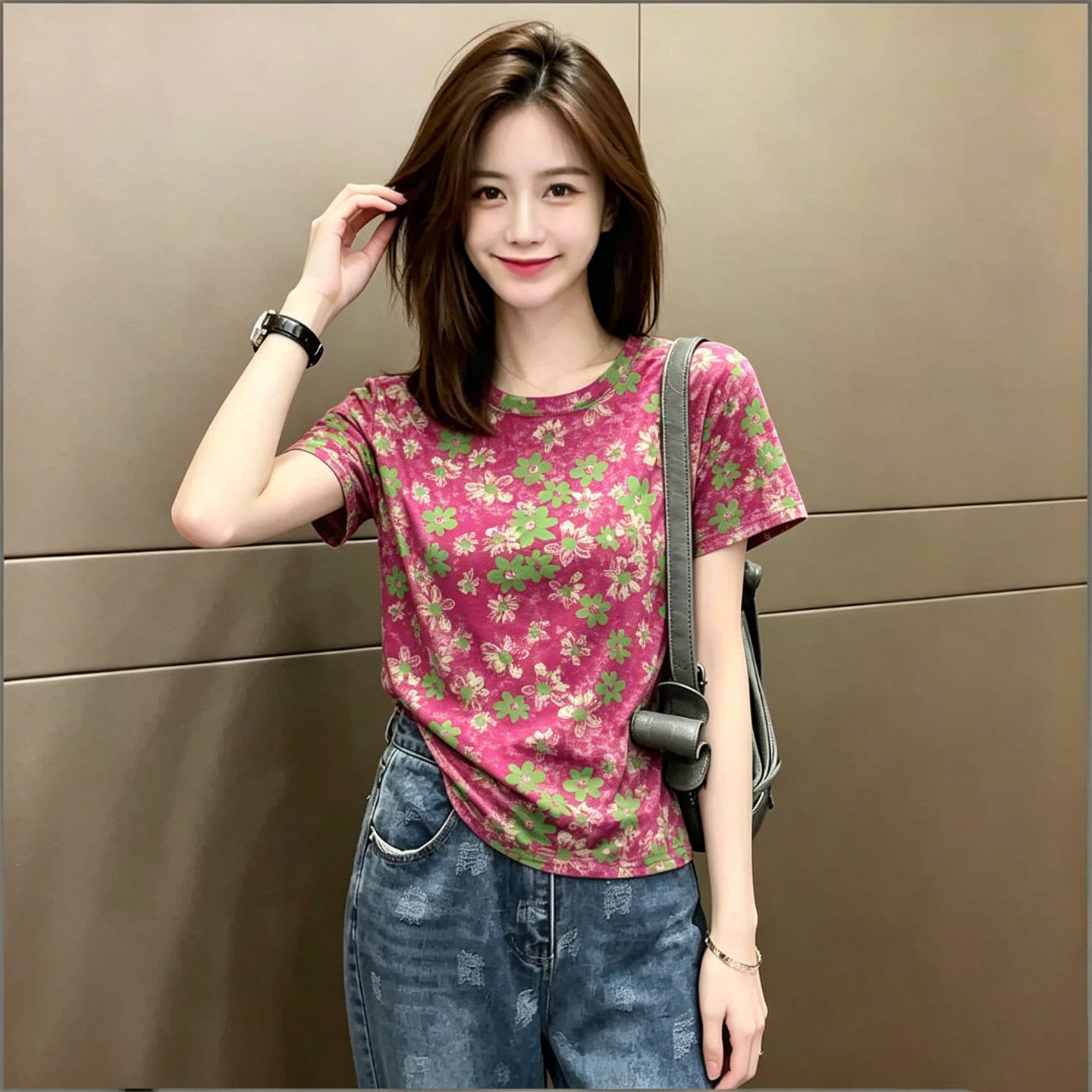180 그램 95 면 5 암모니아 Lun 2026 여름 새로운 한국 스타일 반팔 티셔츠 여성 디자인 센스 이미지 2