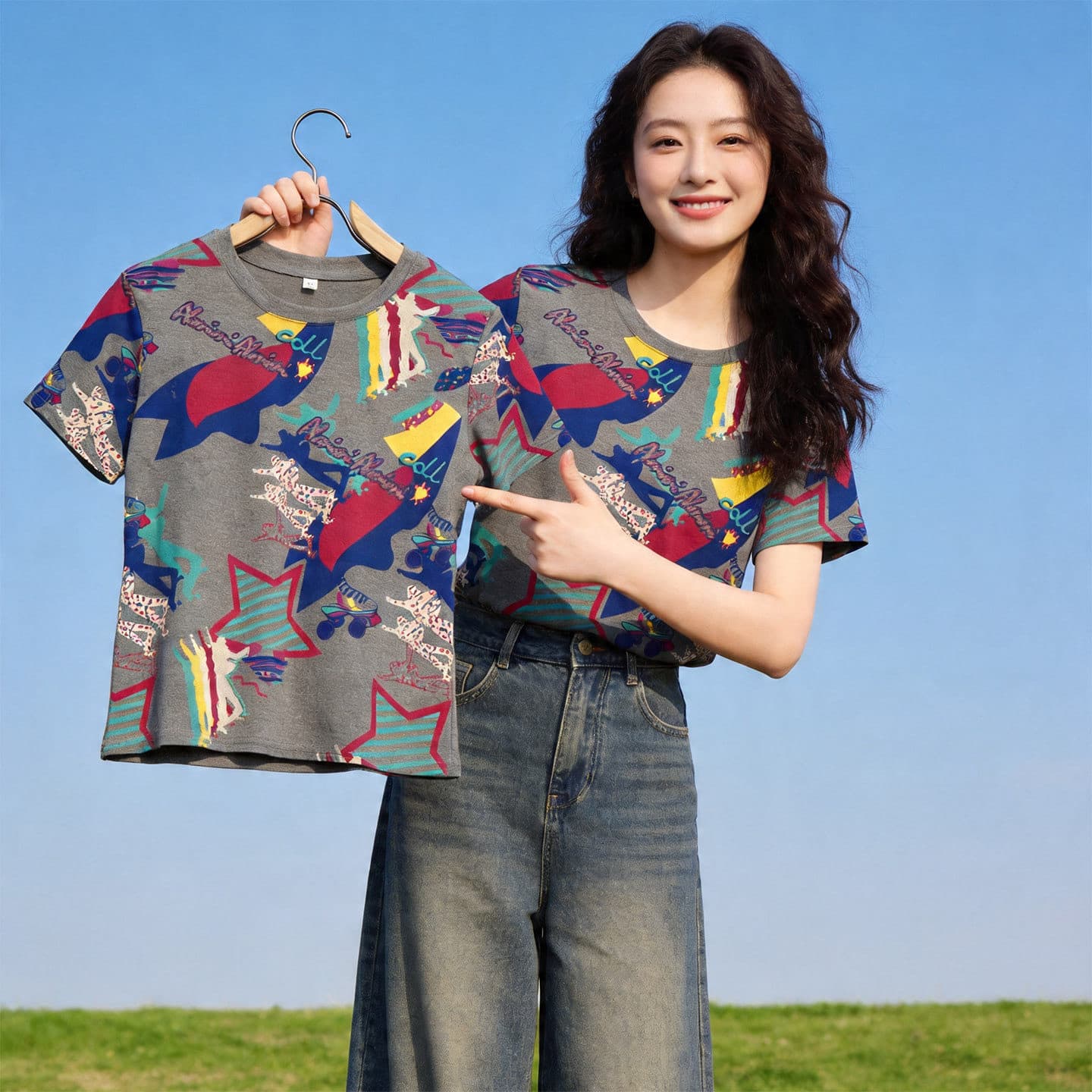 180 그램 95 면 5 암모니아 Lun 2026 여름 새로운 한국 스타일 반팔 티셔츠 여성 디자인 센스