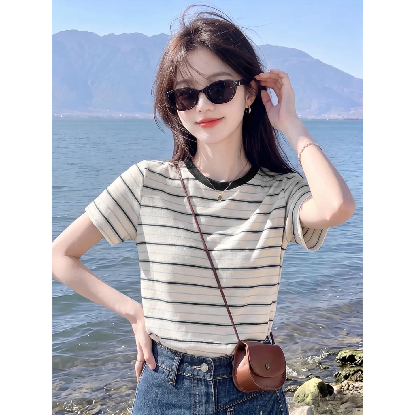 180 그램 65 면 35 폴리에스터 2026 여름 새로운 한국 스타일 반팔 티셔츠 여성 디자인 센스 이미지 5