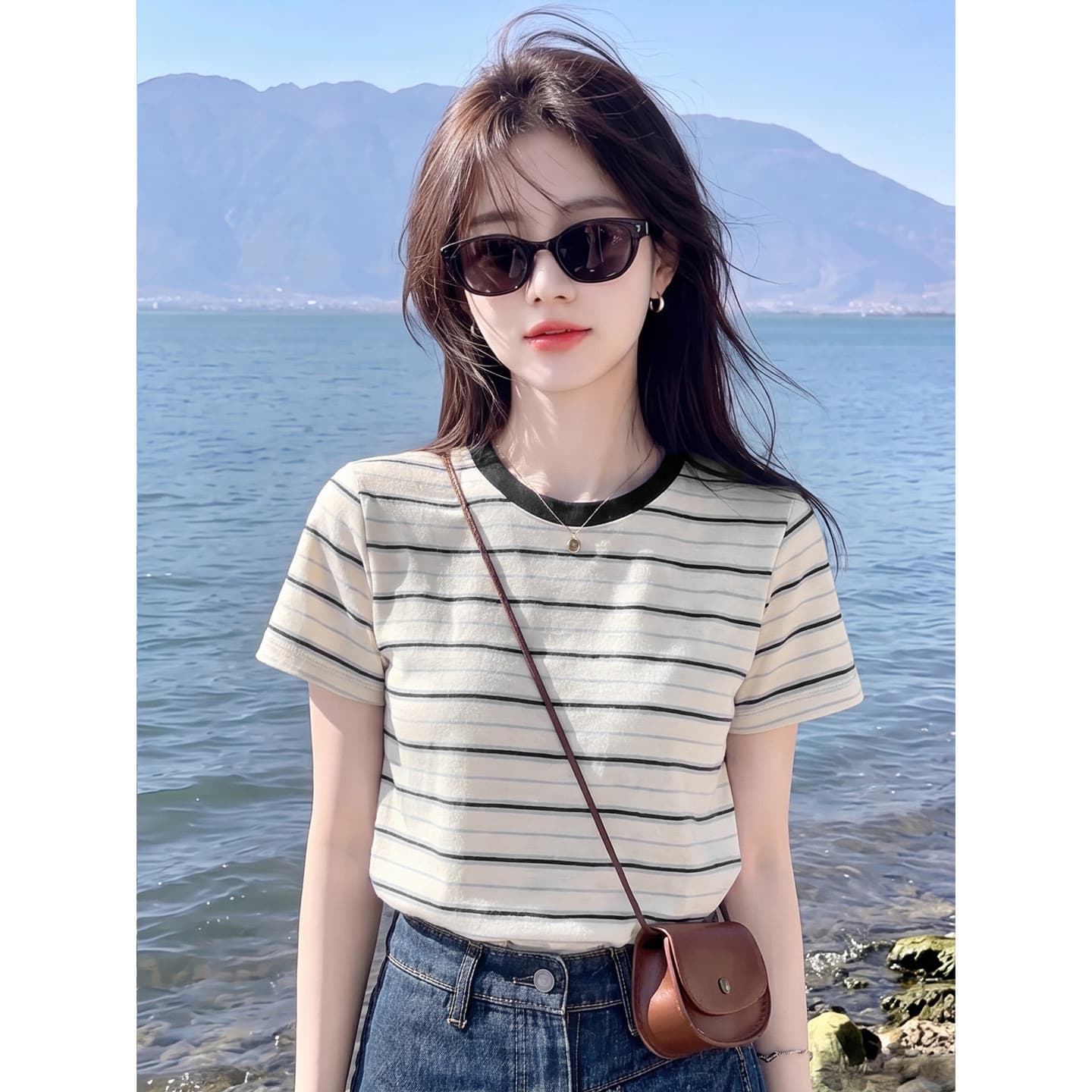 180 그램 65 면 35 폴리에스터 2026 여름 새로운 한국 스타일 반팔 티셔츠 여성 디자인 센스 상세 이미지 5