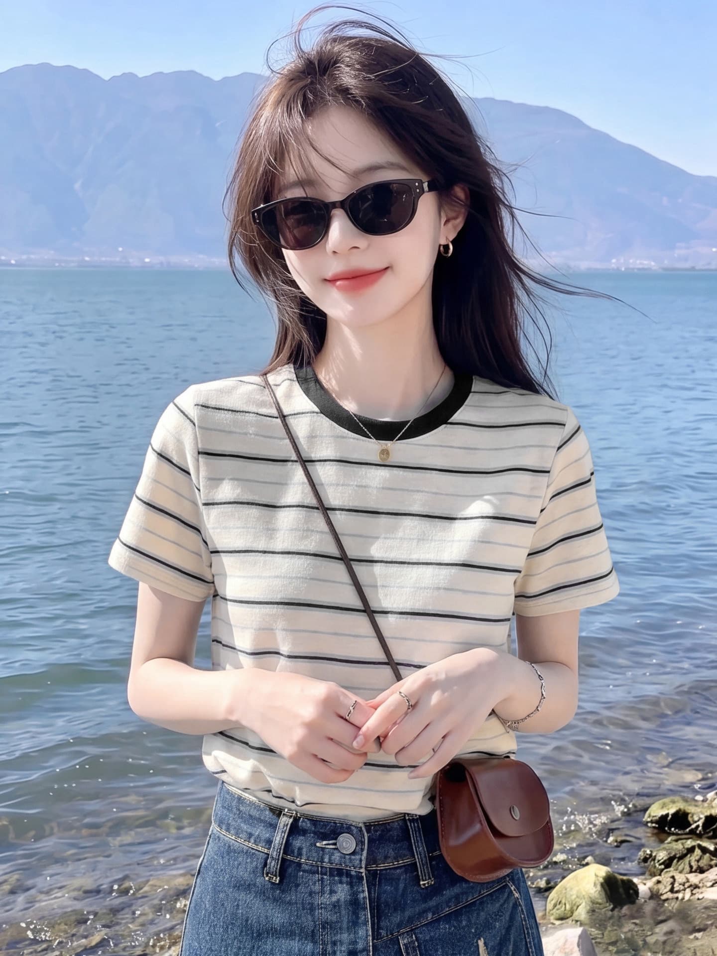 180 그램 65 면 35 폴리에스터 2026 여름 새로운 한국 스타일 반팔 티셔츠 여성 디자인 센스 상세 이미지 6