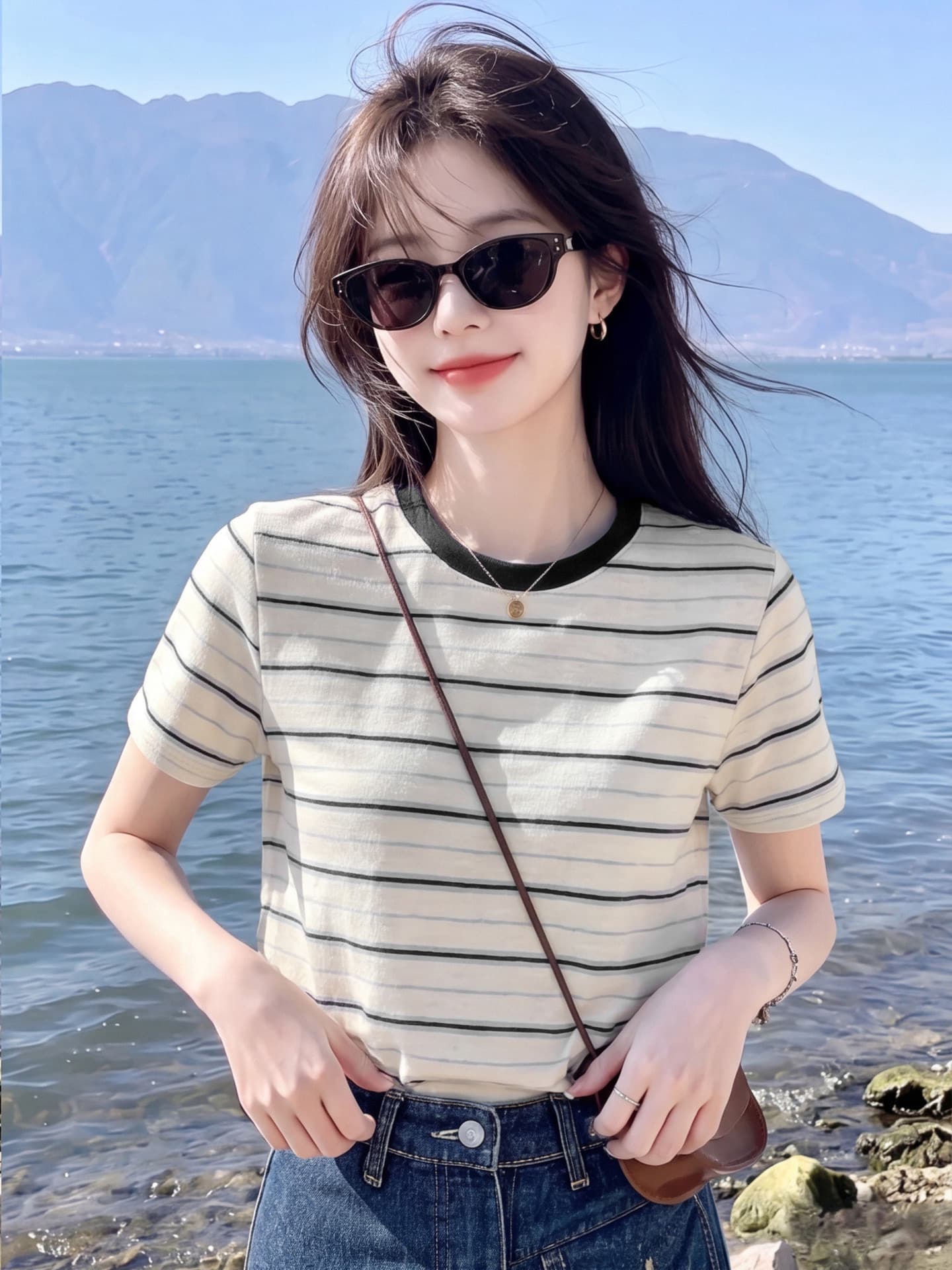 180 그램 65 면 35 폴리에스터 2026 여름 새로운 한국 스타일 반팔 티셔츠 여성 디자인 센스 상세 이미지 7