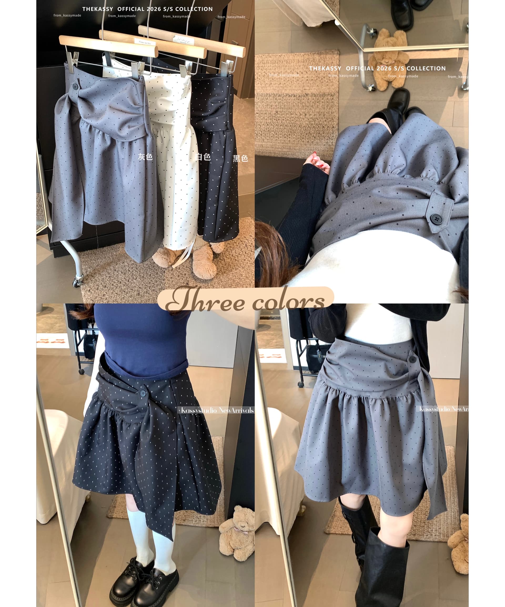 실사 디자인 센스 miu 부서 도트 무늬 반신 스커트 여성 봄 여름 새로운 하이웨이스트 슬림해 보이는 한 마디 중간 스커트 상세 이미지 1