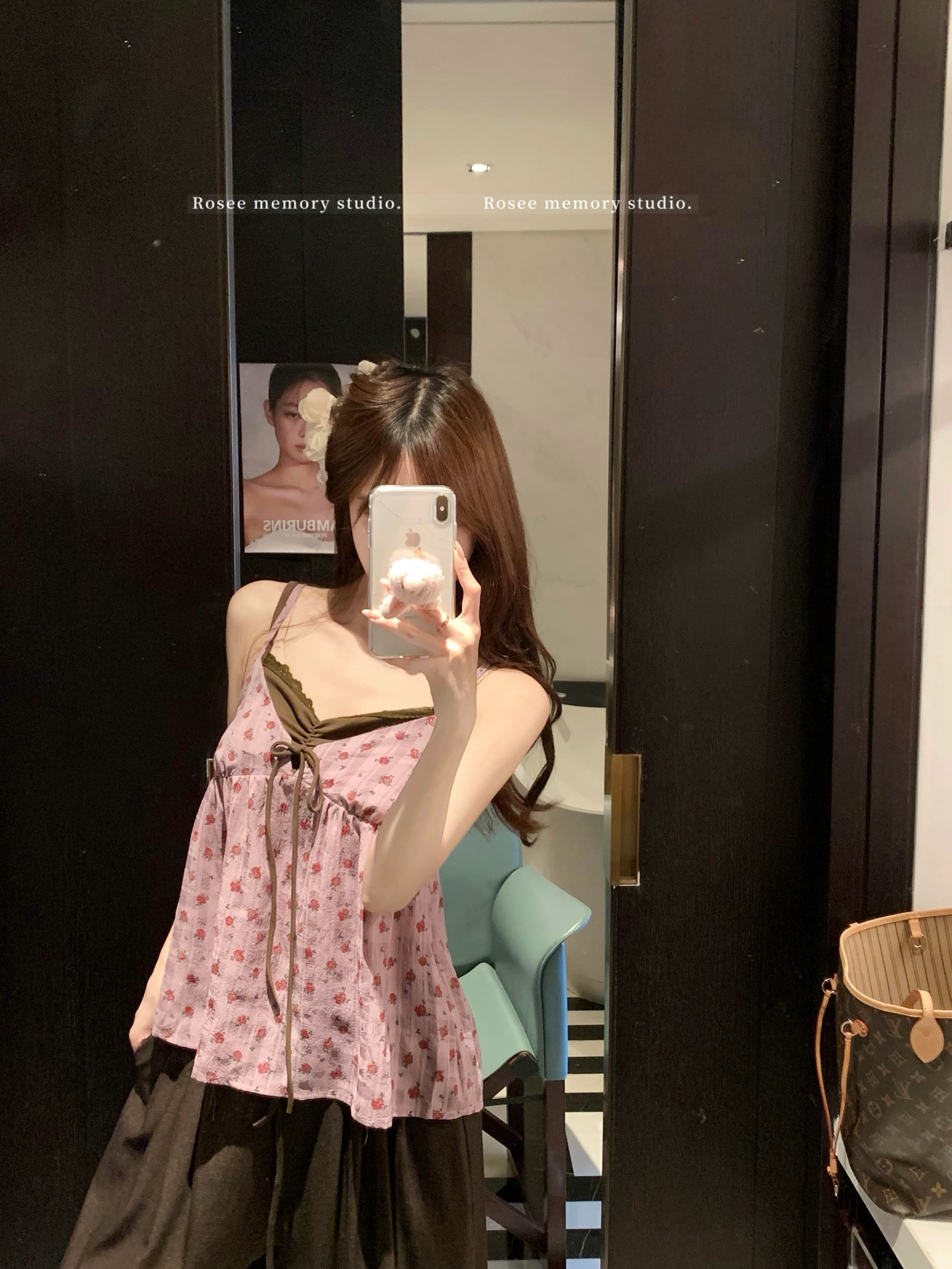 실사 페이크 레이어드 V넥 순수한 욕망 조끼 여성 달콤함 꽃무늬 배색 한 마디 작은 슬링 맨위 상세 이미지 8