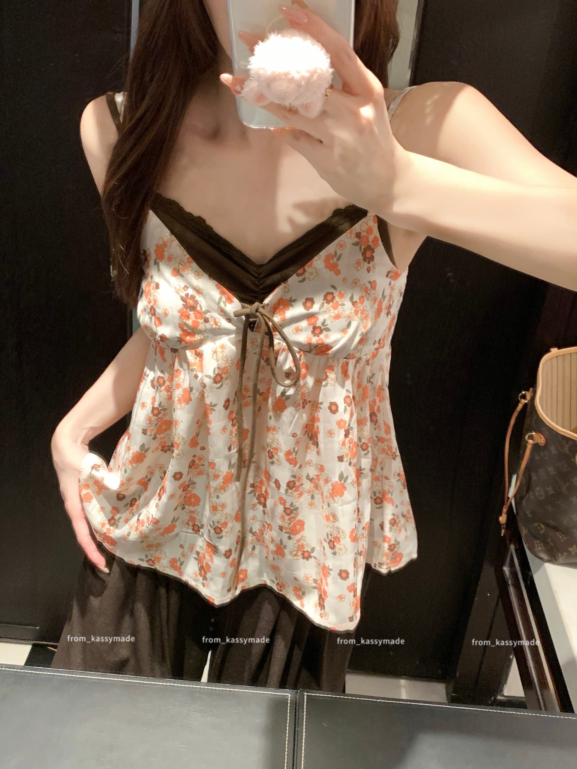 실사 페이크 레이어드 V넥 순수한 욕망 조끼 여성 달콤함 꽃무늬 배색 한 마디 작은 슬링 맨위 상세 이미지 13