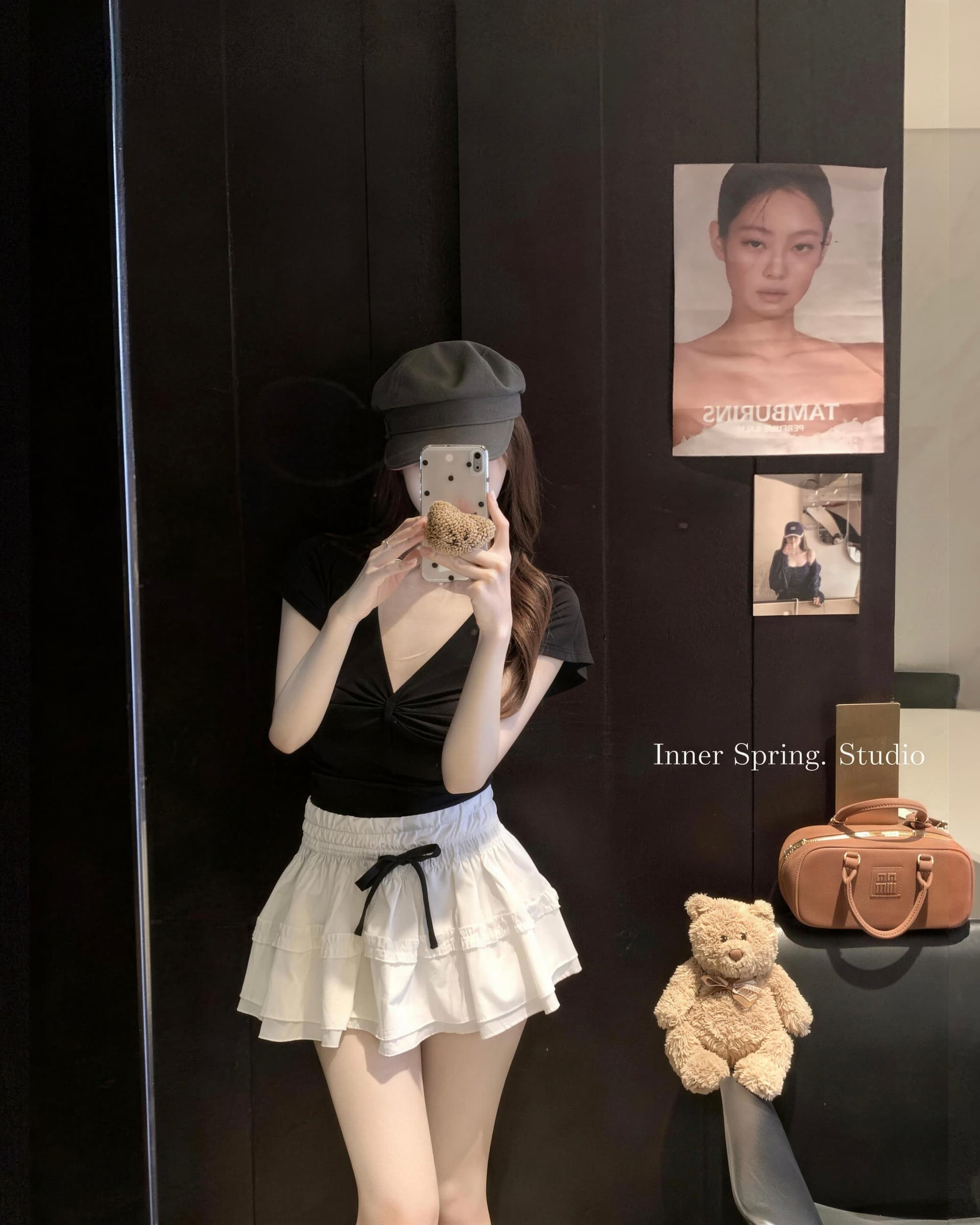 실사 더블 허리 머리 발레 바람 화이트 미니 스커트 새로운 프릴 노출 방지 반신 스커트 한 마디 치마바지 상세 이미지 1