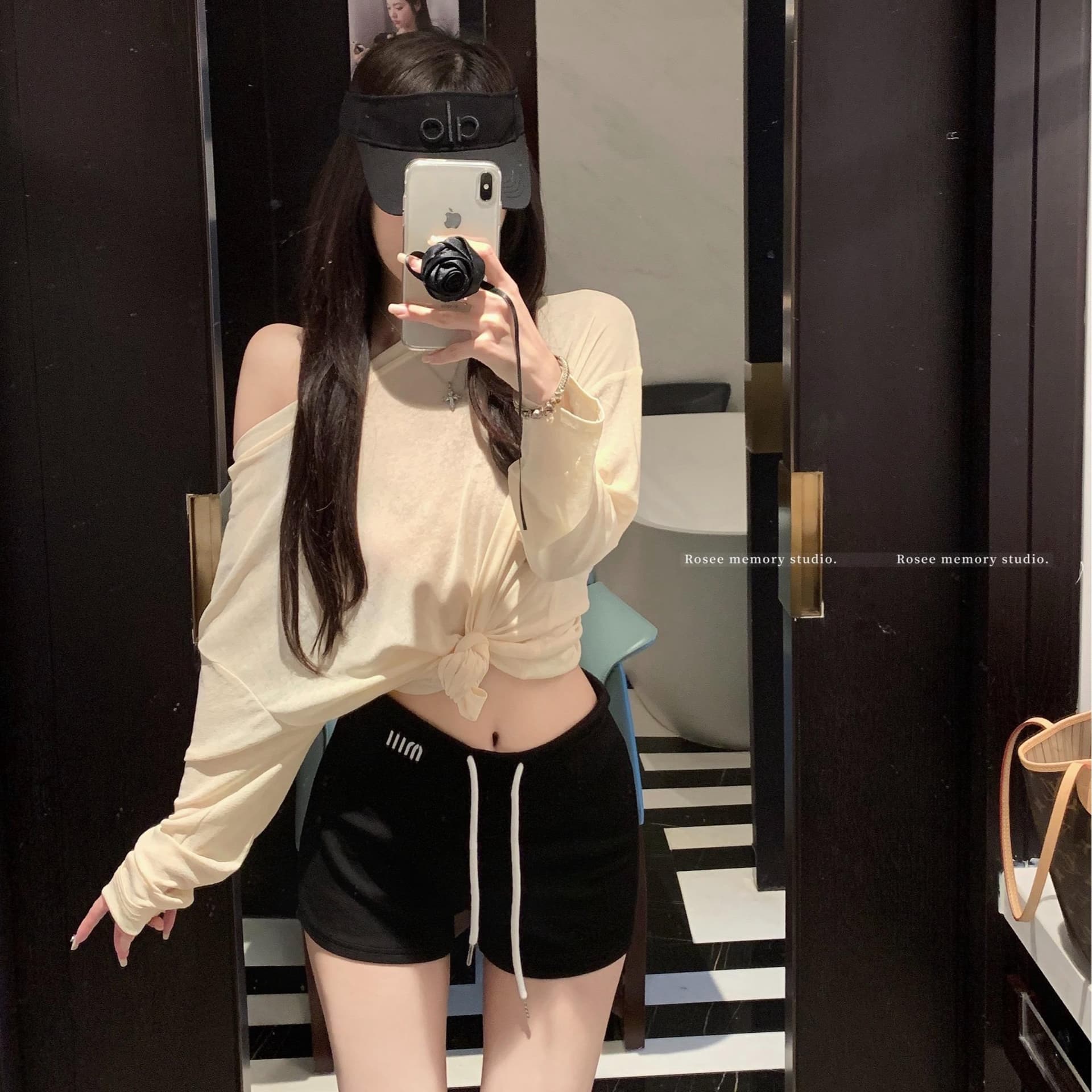 실사 핫걸 하이웨이스트 캐주얼 바지 회색 반바지 여성 여름 펌프 로프 한 마디 와이드 레그 팬츠 검정색 운동 바지 상세 이미지 14