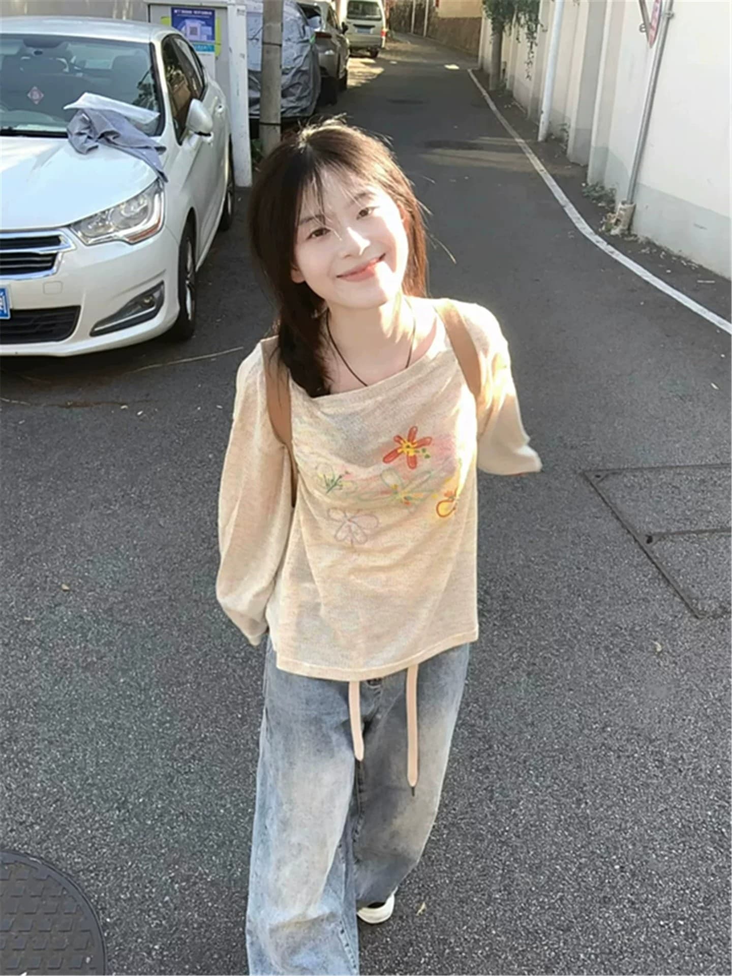 무지개 면 린넨 자외선 차단 블라우스 여성 프린트 느긋한 바람 맨위 마이크로 ~을 통해 긴팔 자외선 차단 블라우스 상세 이미지 3