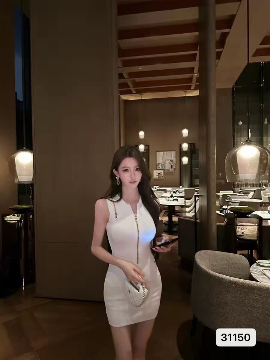 품격 지퍼 니트 조끼 여성 드레스 여름 한국 스타일 섹시함 순수한 욕망 바람 허리 수축 몸매 가꾸기 타이트 스커트 짧은 치마