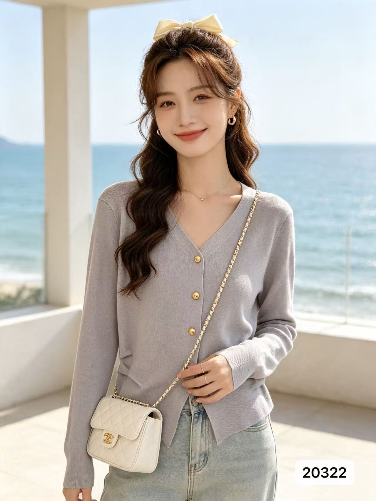 2026 년 가을 한국 스타일 새로운 배색 V넥 금속 버클 주름 허리 수축 슬림해 보이는 긴팔 오픈 가디건 다용도 맨위 상세 이미지 9