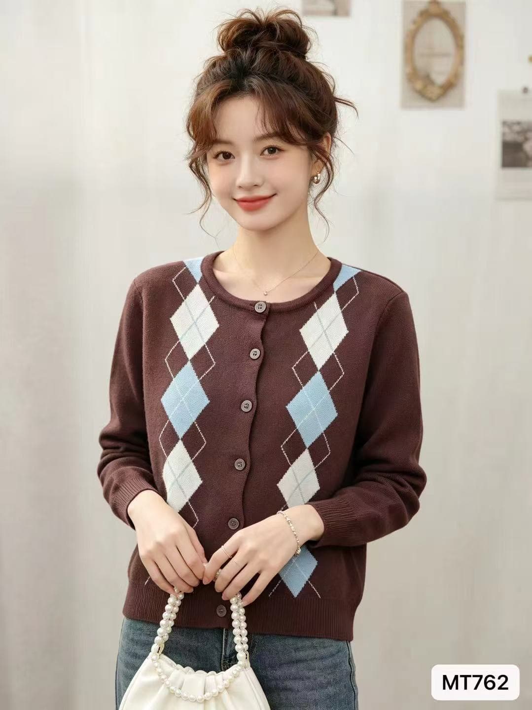 루즈핏 레트로 링 그리드 니트 오픈 가디건 2026 년 가을 새로운 한국 스타일 작은 키 라운드 넥 스웨터 여성 코트 상세 이미지 2