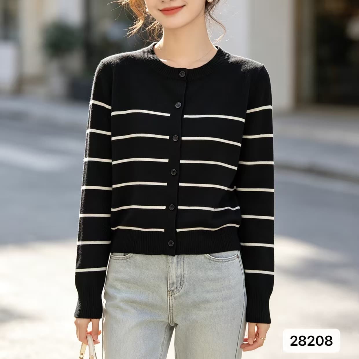 2026 년 가을 새로운 한 부서 패션 배색 라운드 넥 배색 스트라이프 긴팔 오픈 가디건 다용도 맨위 여성 이미지 5