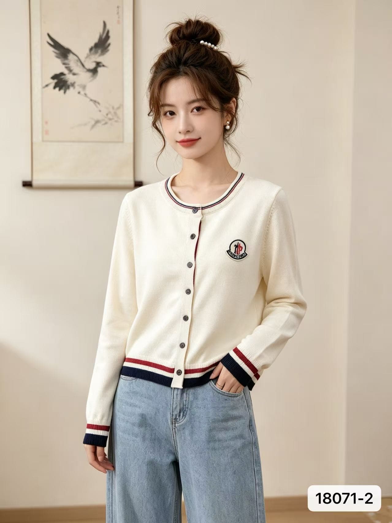 2026 년 가을 새로운 한국 스타일 영국식 바람 라운드 넥 자수 패치워크 색상 니트 오픈 가디건 스웨터 코트 다용도 맨위