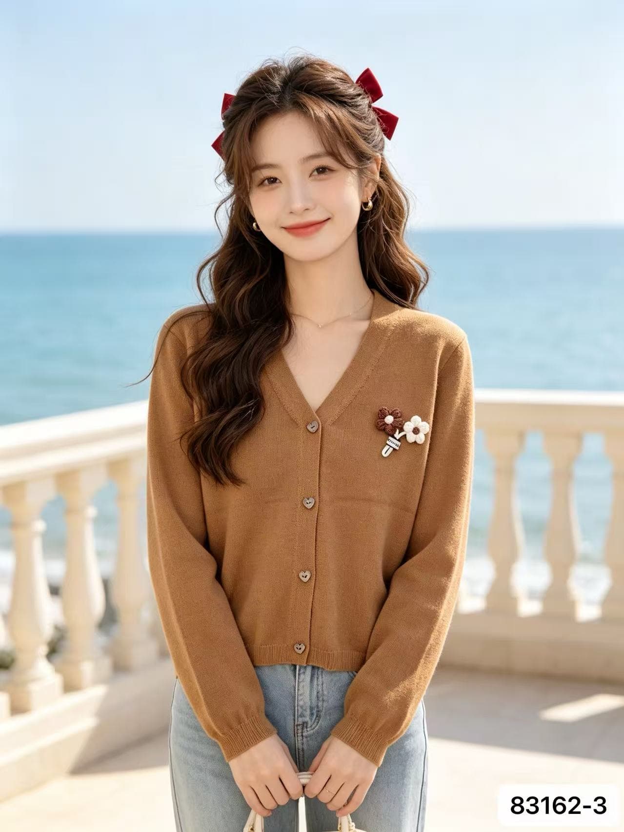 2026 가을 한국 스타일 새로운 배색 달콤함 연령 감소 V넥 3 차원 꽃 니트 긴 소매 오픈 가디건 외부 다용도 맨위 이미지 4