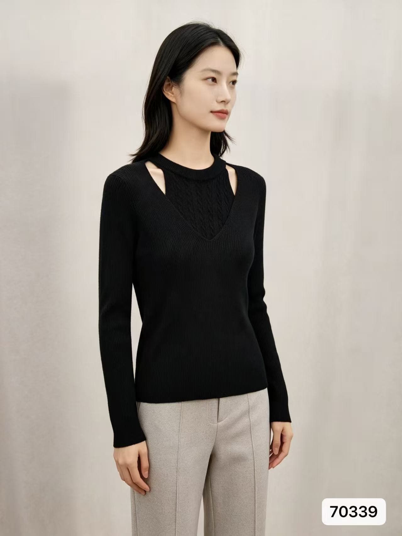 2026 년 가을 새로운 한국 스타일 배색 디자인 센스 라운드 넥 행침 목 꽈배기 니트 다용도 풀오버 긴팔 맨위 이미지 3