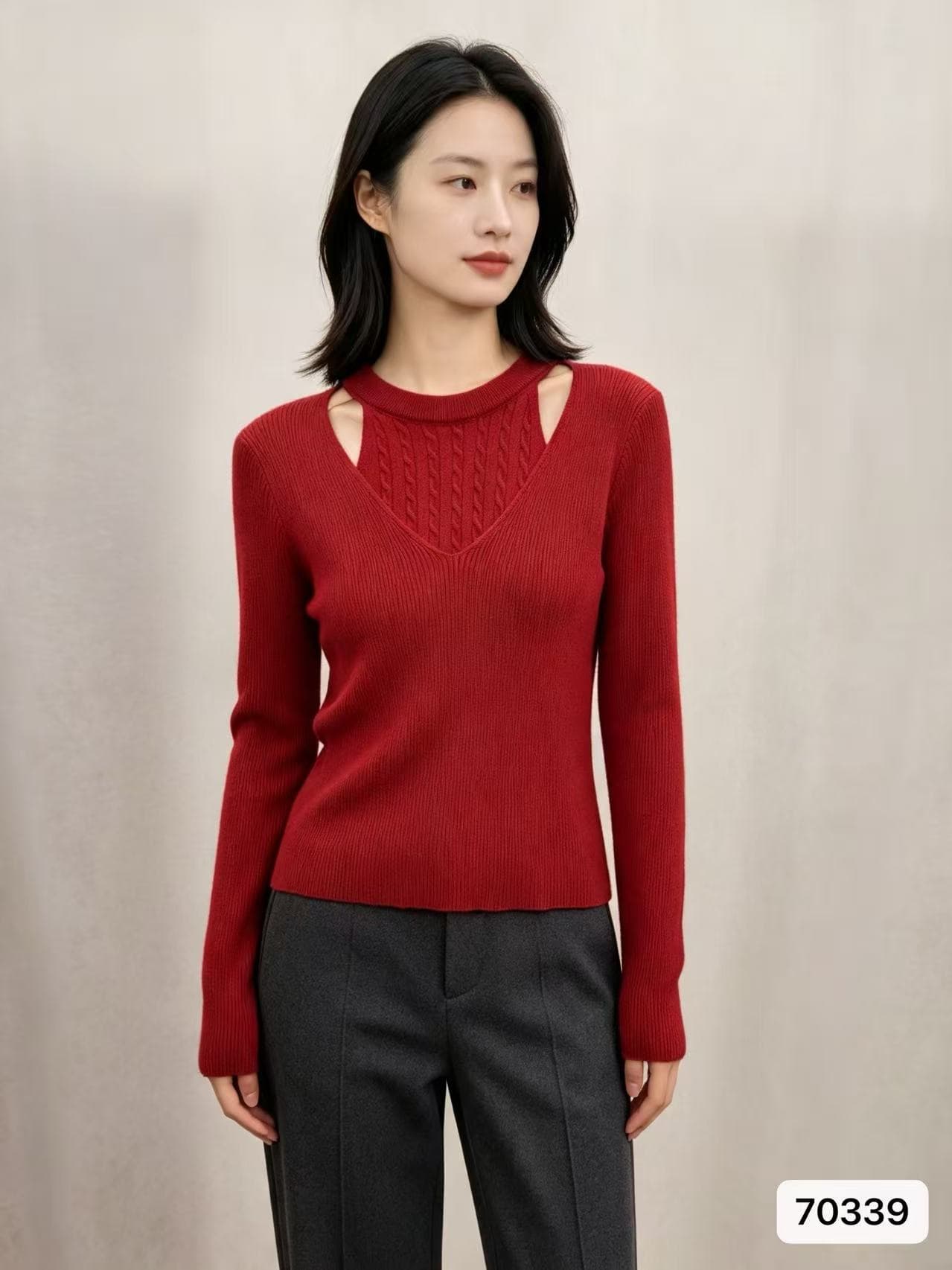2026 년 가을 새로운 한국 스타일 배색 디자인 센스 라운드 넥 행침 목 꽈배기 니트 다용도 풀오버 긴팔 맨위 상세 이미지 2