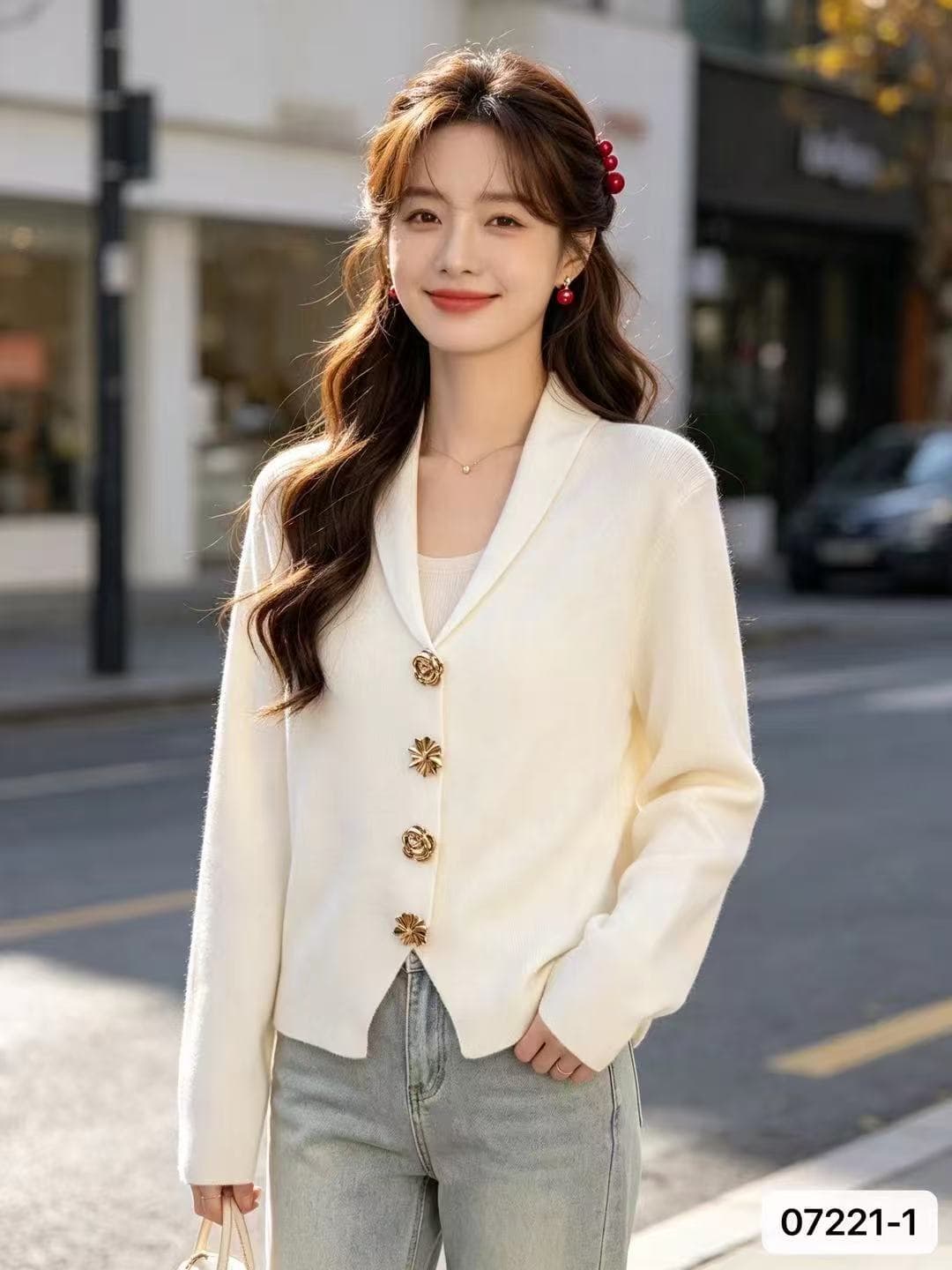 2026 년 가을 새로운 한국 스타일 배색 품격 뒤집다 V넥 Chic 금속 버클 니트 긴 소매 오픈 가디건 다용도 맨위