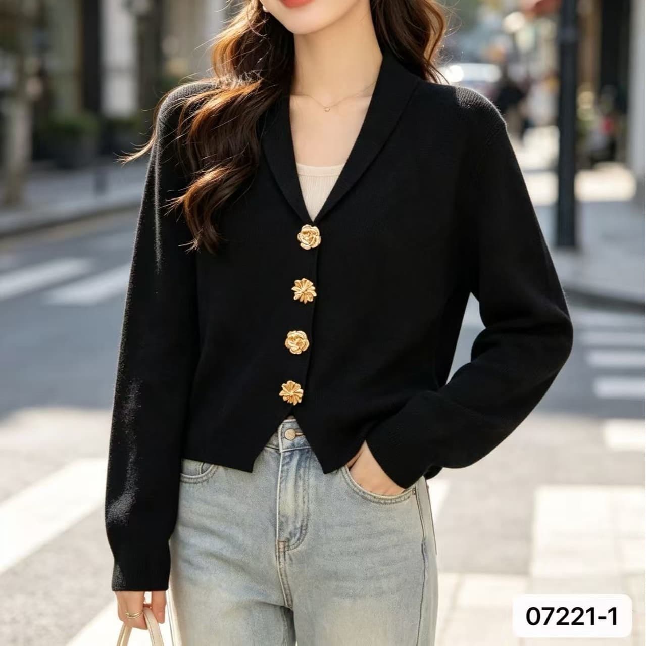 2026 년 가을 새로운 한국 스타일 배색 품격 뒤집다 V넥 Chic 금속 버클 니트 긴 소매 오픈 가디건 다용도 맨위 이미지 5
