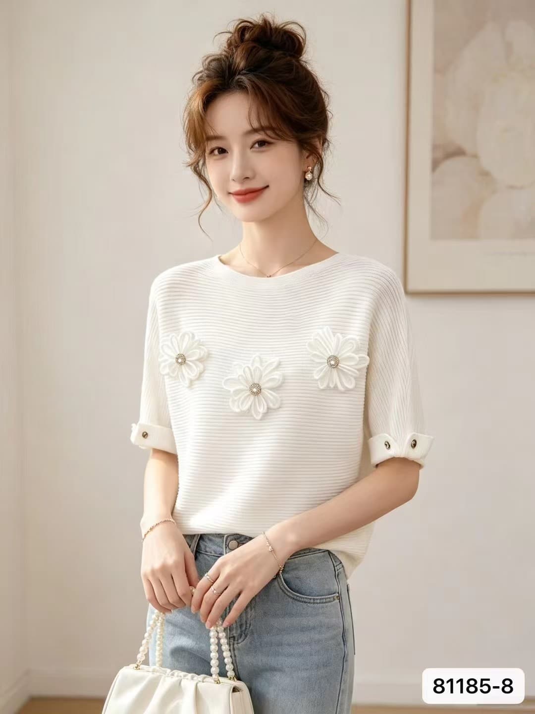 2026 년 여름 처음 회의 오른쪽 순수한 욕망 바람 오프숄더 3 차원 꽃 배트윙 소매 풀오버 다용도 맨위 여성 이미지 4