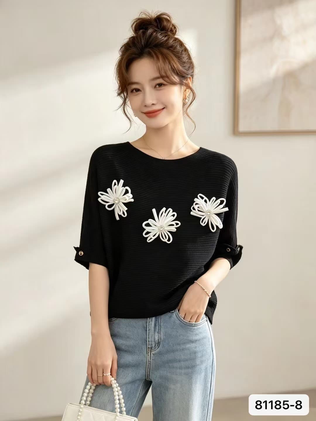 2026 년 여름 처음 회의 오른쪽 순수한 욕망 바람 오프숄더 3 차원 꽃 배트윙 소매 풀오버 다용도 맨위 여성 상세 이미지 6